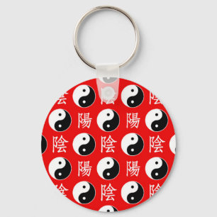 Red Background Chinesisches Yinyang-Muster Schlüsselanhänger