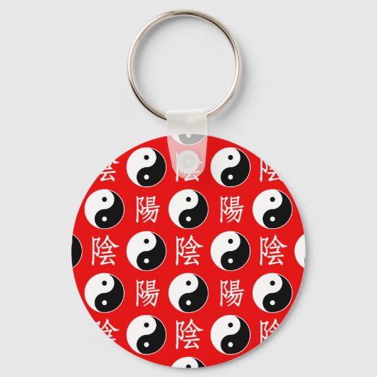 Red Background Chinesisches Yinyang-Muster Schlüsselanhänger (Vorderseite)