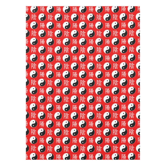 Red Background Chinesisches Yinyang-Muster Tischdecke (Vorderseite)