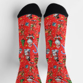 Red Background Christmas Decorative Pattern Socken (Oben)
