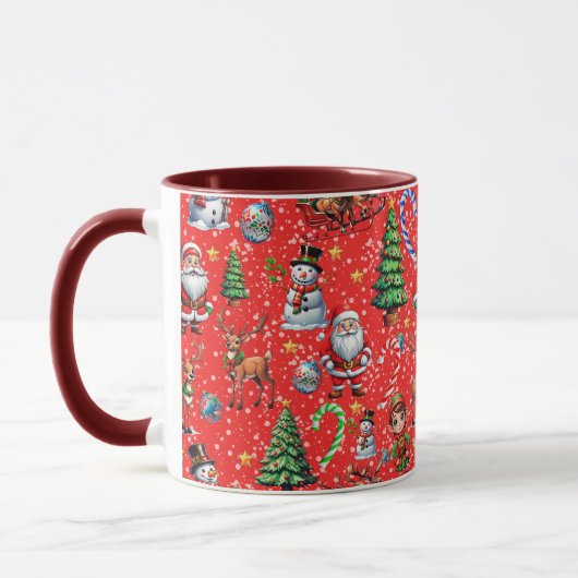 Red Background Christmas Decorative Pattern Tasse (Links)