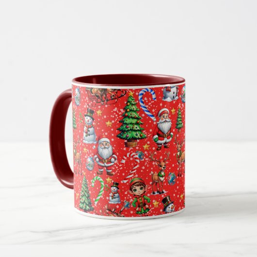 Red Background Christmas Decorative Pattern Tasse (Vorderseite Links)