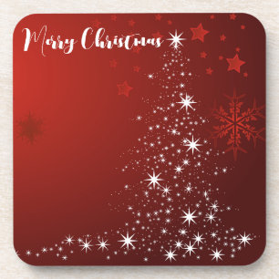 Red Background mit Starry Christmas Tree Getränkeuntersetzer