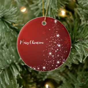 Red Background mit Starry Christmas Tree Keramik Ornament
