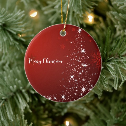Red Background mit Starry Christmas Tree Keramik Ornament (Baum)