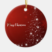 Red Background mit Starry Christmas Tree Keramik Ornament (Vorne)