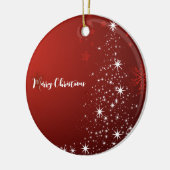 Red Background mit Starry Christmas Tree Keramik Ornament (Links)
