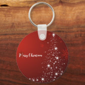 Red Background mit Starry Christmas Tree Schlüsselanhänger (Vorderseite)