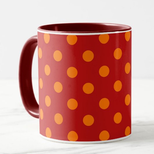 Red Background Orange Polka Dots Design Tasse