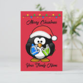 Red Background Pinguin, die Weihnachtsgeschenke ha Karte (Stehend Vorderseite)