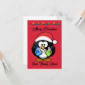Red Background Pinguin, die Weihnachtsgeschenke ha Karte (Vorderseite/Rückseite Beispiel)
