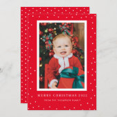 Red Background Polka Dot Foto Weihnachtskarte Einladung (Vorne/Hinten)