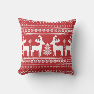 Red Background White Rentier Weihnachtsmuster Kissen