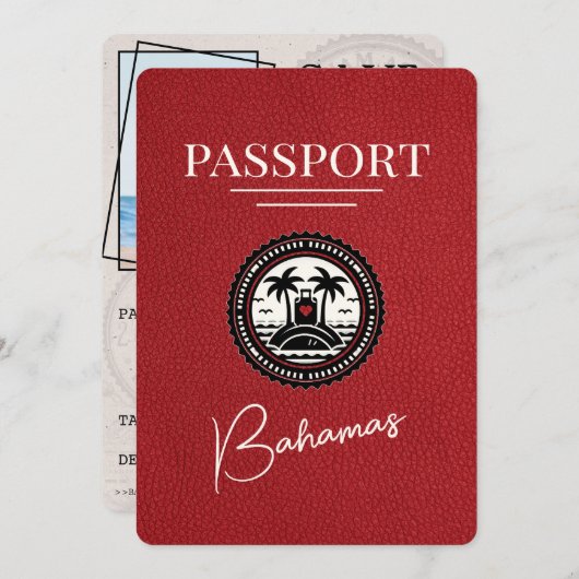Red Bahamas Passport Save the Date (Vorne/Hinten)