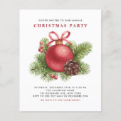 Red Ball Ornament Weihnachten Party Einladung (Vorderseite)