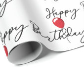 Red Balloon auf Happy Birthday Geschenkpapier (Rolleneckpunkt)