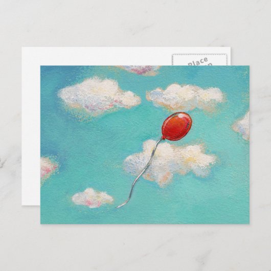 Red Balloon - Blue sky beautiful day art Postkarte (Vorne/Hinten)