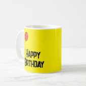 Red Balloon Happy Birthday Yellow Mug Zweifarbige Tasse (Vorderseite Links)