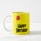Red Balloon Happy Birthday Yellow Mug Zweifarbige Tasse (Links)