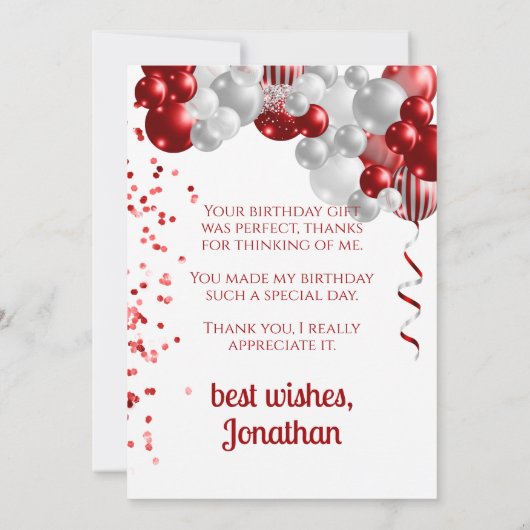 Red Balloons Birthday Danke (Rückseite)