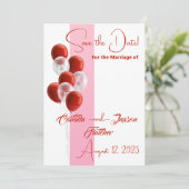 Red Balloons. Elegante Save the Date Karte (Stehend Vorderseite)