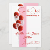 Red Balloons. Elegante Save the Date Karte (Vorne/Hinten)