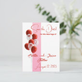 Red Balloons. Elegante Save the Date Karte (Stehend Vorderseite)