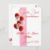 Red Balloons. Elegante Save the Date Karte (Vorne/Hinten)