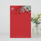 Red Bamboo Blätter Double Happiness Chinese Weddin Briefpapier (Stehend Vorderseite)