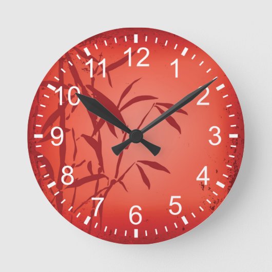 Red bamboo grunge Round (Medium) Wall Clock Runde Wanduhr (Vorderseite)