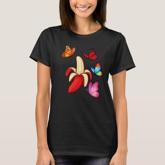 Red Banana Surrounded by Colorful Butterflies T-Shirt (Vorderseite)