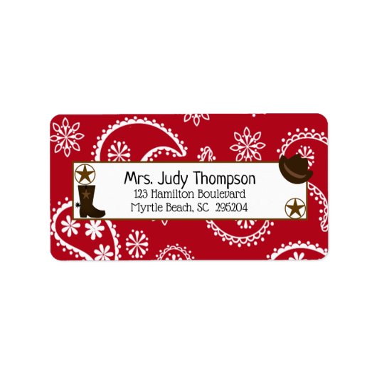 Red Bandana Boot, Cowboy Hat Adressaufkleber (Vorne)