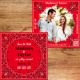 Red Bandana Foto Flat Save the Date Karte