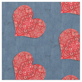 Red Bandana Heart Denim Combo Stoff