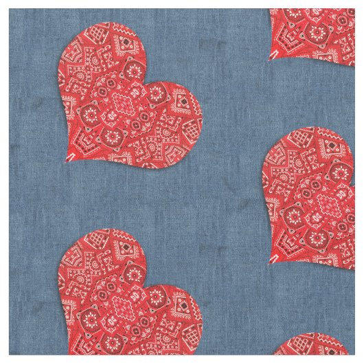Red Bandana Heart Denim Combo Stoff (Nahaufnahme)