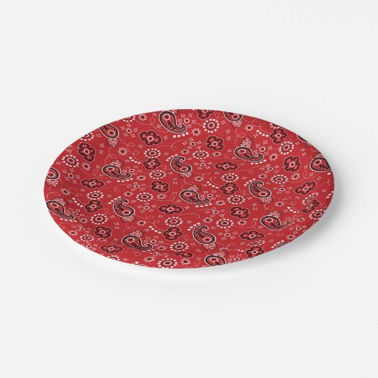 Red Bandana Pattern Cowboy Outdoor Adventure Pappteller (Schrägansicht)