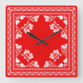 Red Bandana Pattern Quadratische Wanduhr (Vorderseite)