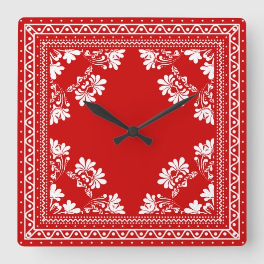 Red Bandana Pattern Quadratische Wanduhr (Vorderseite)
