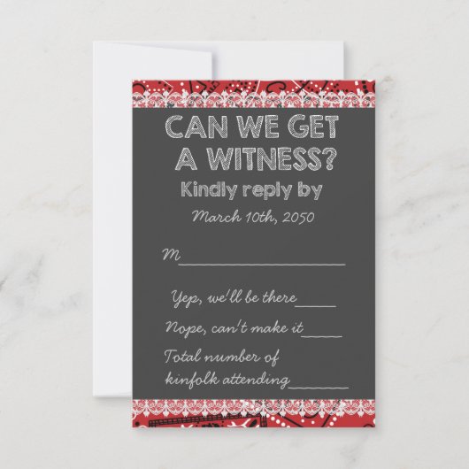 Red Bandana Rustic Chalkboard Country Wedding UAWG RSVP Karte (Vorderseite)