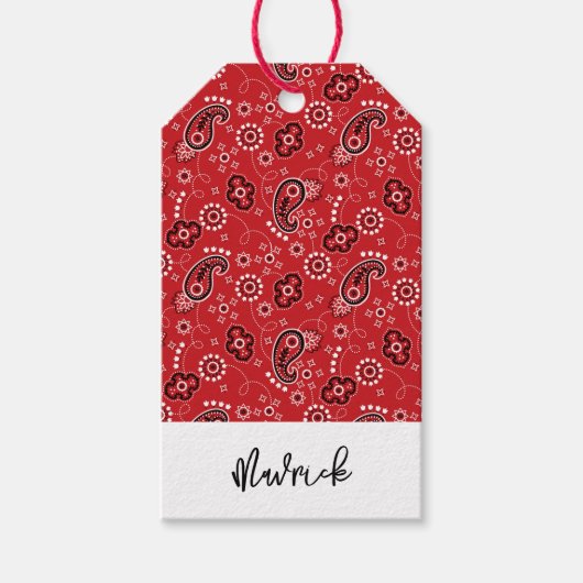 Red Bandana Western Cowboy NAME Fun Geschenkanhänger (Vorderseite)