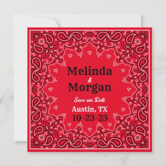 Red Bandana Western Flat Save the Date Card (Vorderseite)