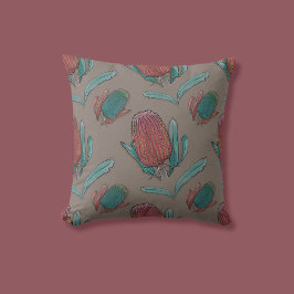 Red Banksia Watercolor - Australian Native Blume Kissen