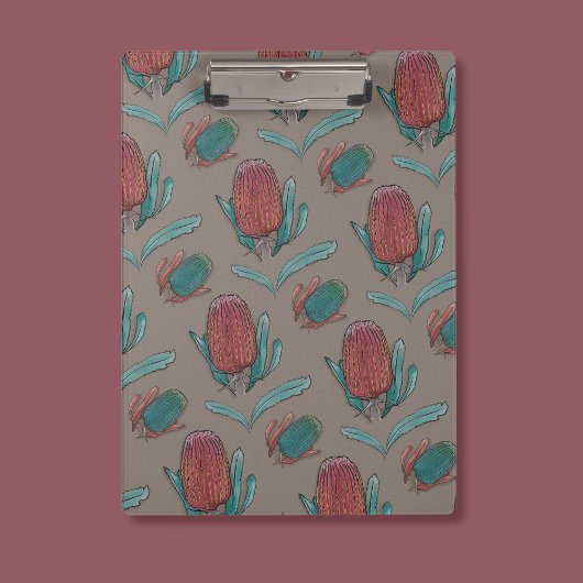 Red Banksia Watercolor - Australian Native Blume Klemmbrett