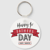 Red Banner Happy 1. Vatertag Cool Moderne Schlüsselanhänger (Vorderseite)