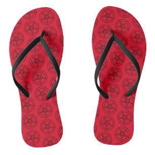 Red Baphomet Pentagram Satanic Badesandalen
