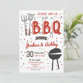 Red Barbecue Baby Dusche BaByQ GRILLEN Einladung (Stehend Vorderseite)