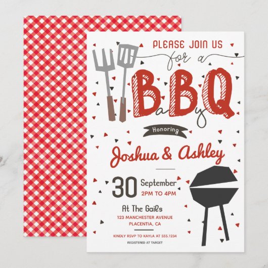 Red Barbecue Baby Dusche BaByQ GRILLEN Einladung (Vorne/Hinten)