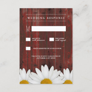 Red Bard Wood Rustic Daisy Wedding RSVP Cards Karte