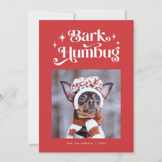 Red BARK HUMBUG Funny Dog Foto Weihnachten (Vorderseite)