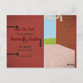Red Barn and Daisises Country Wedding Save the Dat Postkarte (Rückseite)
